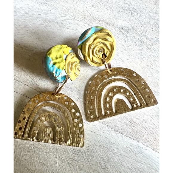Statement Earrings Handmade Polymer Clay Earrings Handcrafted Artwork Floral - Picture 1 of 7